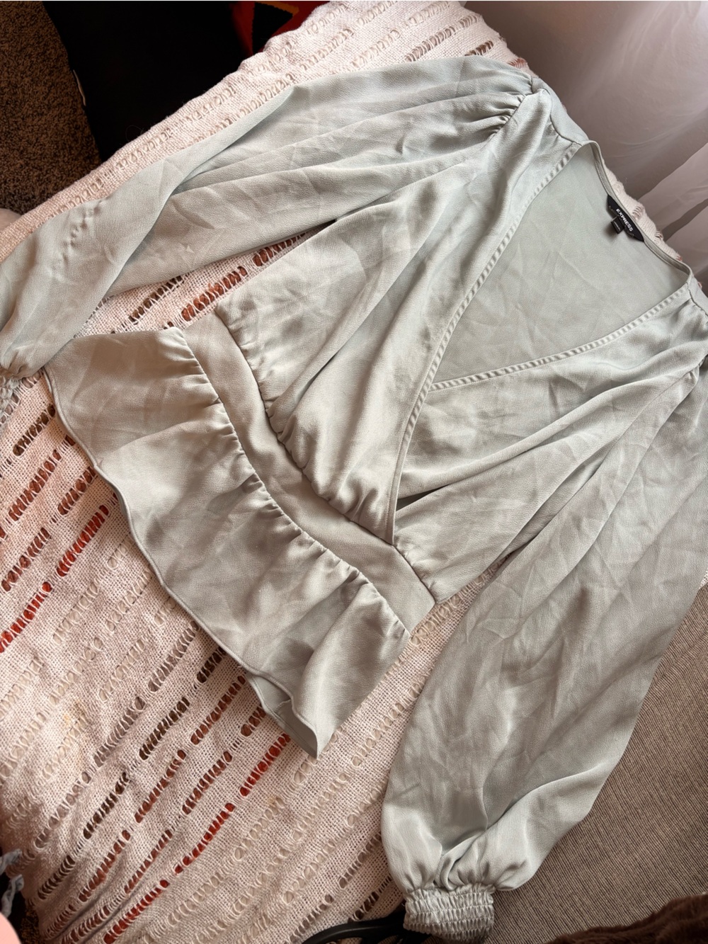 Express Light Sage A-Line Ruffle-Waist Skirt